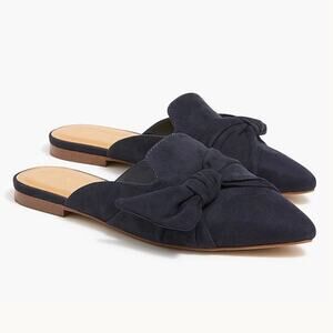 J Crew Factory Women's Faux Suede Bow Slip on Mule Size 7 Navy Blue